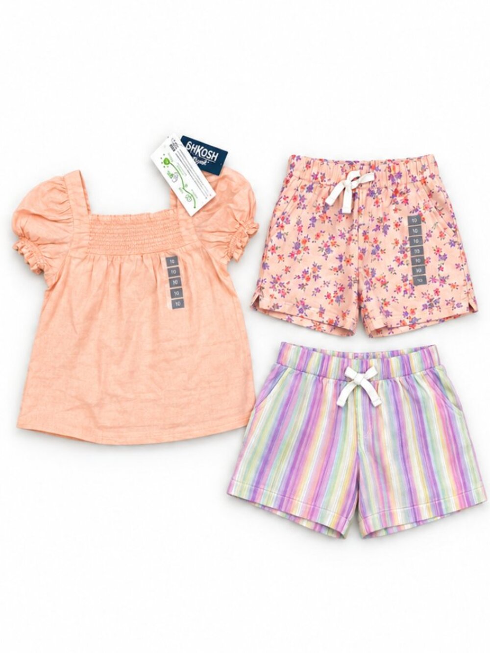 OshKosh B'gosh Peach Top with Peach Floral and Pastel Striped Shorts Set